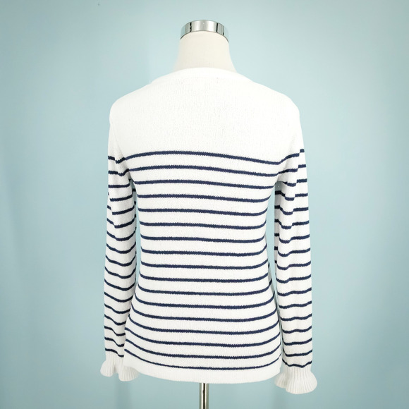 Lilly Pulitzer Size XS Calloway White Navy Blue Stripe Nautical Ruffle Sweater - Picture 4 of 8
